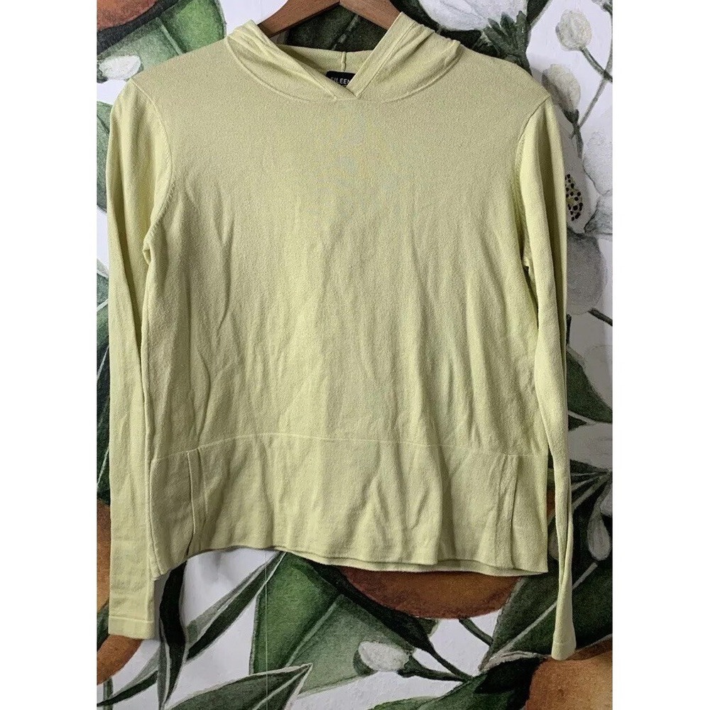 Eileen Fisher Medium 100% Cotton Hooded Pullover Sweater Yellow
